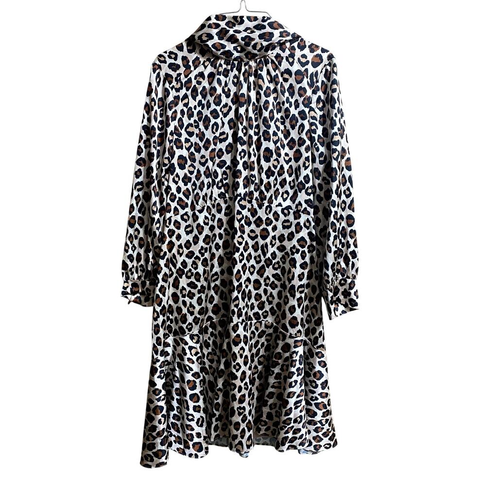 Eliza J Long Sleeve Plus Dress Size 14 Leopard Print Brown Black Neck Tie